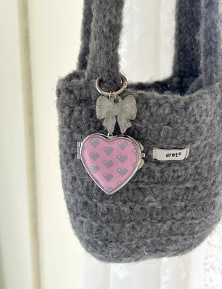 Vivid Heart Mirror Keyring Keyholder Ribbon Handmade Keychain Bag Charm