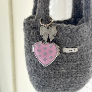 Vivid Heart Mirror Keyring Keyholder Ribbon Handmade Keychain Bag Charm
