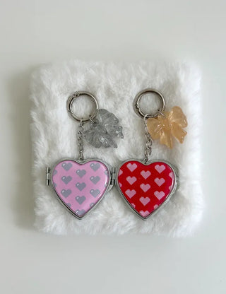 Vivid Heart Mirror Keyring Keyholder Ribbon Handmade Keychain Bag Charm