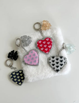Vivid Heart Mirror Keyring Keyholder Ribbon Handmade Keychain Bag Charm