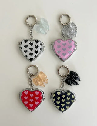 Vivid Heart Mirror Keyring Keyholder Ribbon Handmade Keychain Bag Charm