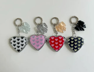 Vivid Heart Mirror Keyring Keyholder Ribbon Handmade Keychain Bag Charm