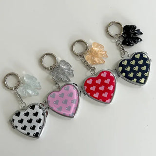 Vivid Heart Mirror Keyring Keyholder Ribbon Handmade Keychain Bag Charm