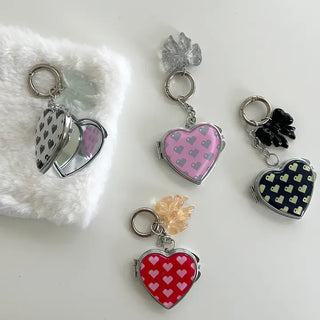Vivid Heart Mirror Keyring Keyholder Ribbon Handmade Keychain Bag Charm
