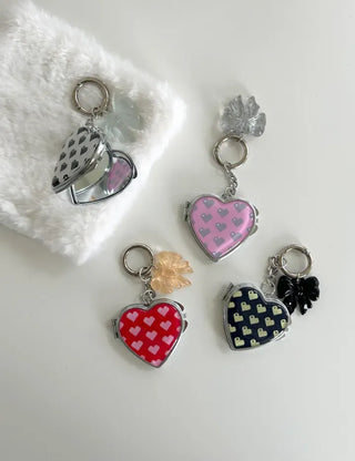 Vivid Heart Mirror Keyring Keyholder Ribbon Handmade Keychain Bag Charm
