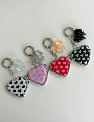 Vivid Heart Mirror Keyring Keyholder Ribbon Handmade Keychain Bag Charm