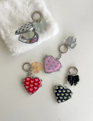 Vivid Heart Mirror Keyring Keyholder Ribbon Handmade Keychain Bag Charm