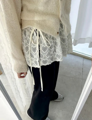 Heart Lace Layered Mini Ribbon Wrap Skirt