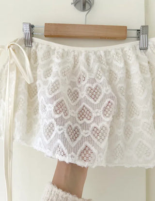 Heart Lace Layered Mini Ribbon Wrap Skirt