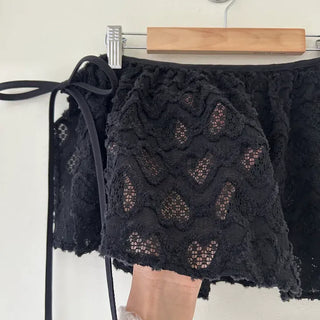 Heart Lace Layered Mini Ribbon Wrap Skirt