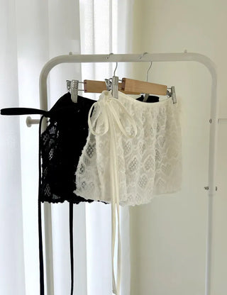 Heart Lace Layered Mini Ribbon Wrap Skirt