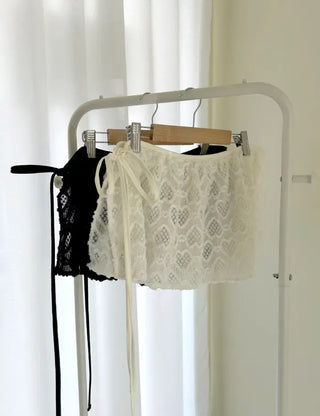Heart Lace Layered Mini Ribbon Wrap Skirt