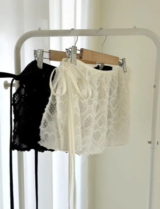 Heart Lace Layered Mini Ribbon Wrap Skirt