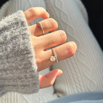 Aurora Heart Silver Ball 925 Silver Ring Beaded Ring