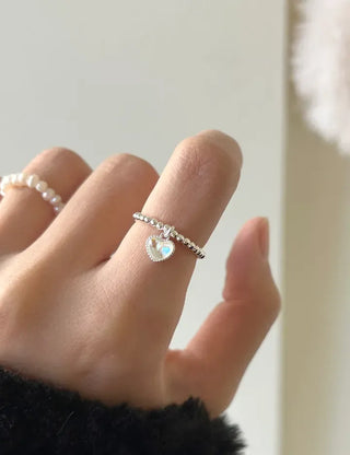 Aurora Heart Silver Ball 925 Silver Ring Beaded Ring