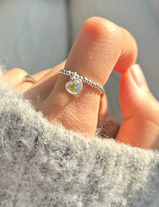 Aurora Heart Silver Ball 925 Silver Ring Beaded Ring