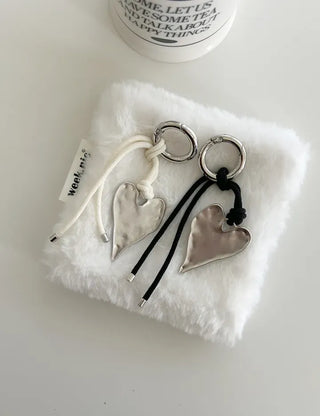 Vintage Matte Heart Strap Bag Charm Keyring Silver Key Holder