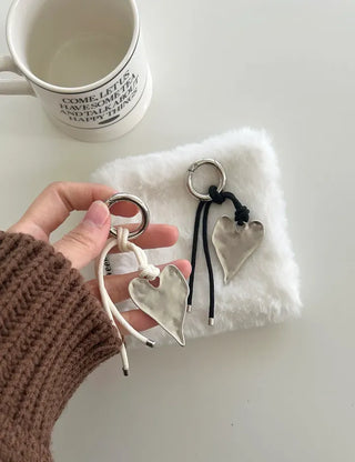 Vintage Matte Heart Strap Bag Charm Keyring Silver Key Holder