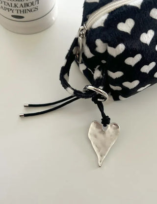 Vintage Matte Heart Strap Bag Charm Keyring Silver Key Holder
