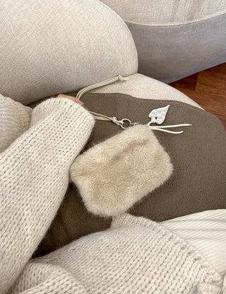 Vintage Matte Heart Strap Bag Charm Keyring Silver Key Holder