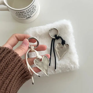 Vintage Matte Heart Strap Bag Charm Keyring Silver Key Holder