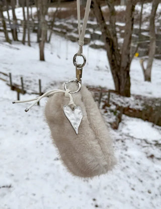 Vintage Matte Heart Strap Bag Charm Keyring Silver Key Holder