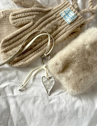 Vintage Matte Heart Strap Bag Charm Keyring Silver Key Holder