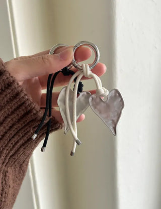 Vintage Matte Heart Strap Bag Charm Keyring Silver Key Holder