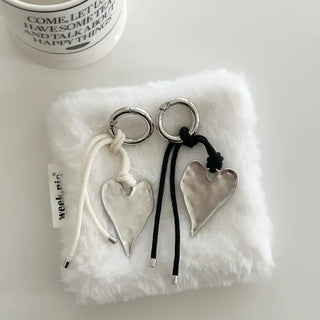 Vintage Matte Heart Strap Bag Charm Keyring Silver Key Holder