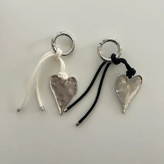 Vintage Matte Heart Strap Bag Charm Keyring Silver Key Holder