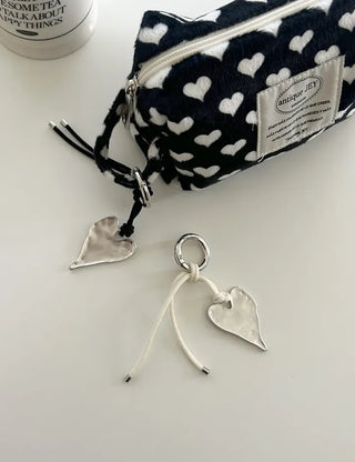 Vintage Matte Heart Strap Bag Charm Keyring Silver Key Holder