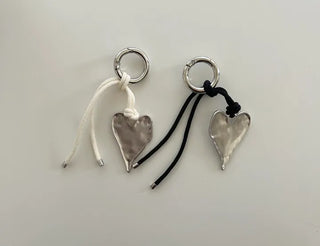 Vintage Matte Heart Strap Bag Charm Keyring Silver Key Holder