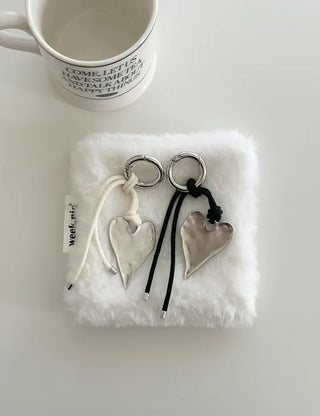 Vintage Matte Heart Strap Bag Charm Keyring Silver Key Holder