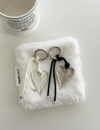 Vintage Matte Heart Strap Bag Charm Keyring Silver Key Holder