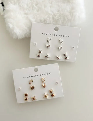 Set of 5 Earrings: Teddy Bear, Star, Cubic Zirconia, Titanium Mini, Merry Shop