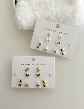 Set of 5 Earrings: Teddy Bear, Star, Cubic Zirconia, Titanium Mini, Merry Shop