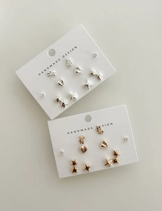 Set of 5 Earrings: Teddy Bear, Star, Cubic Zirconia, Titanium Mini, Merry Shop