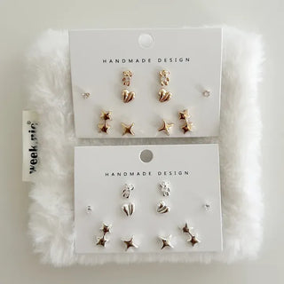 Set of 5 Earrings: Teddy Bear, Star, Cubic Zirconia, Titanium Mini, Merry Shop