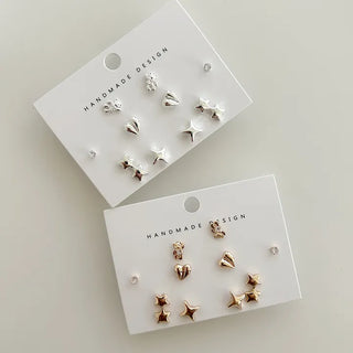 Set of 5 Earrings: Teddy Bear, Star, Cubic Zirconia, Titanium Mini, Merry Shop