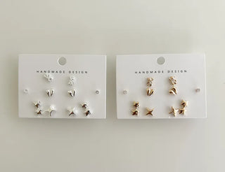 Set of 5 Earrings: Teddy Bear, Star, Cubic Zirconia, Titanium Mini, Merry Shop