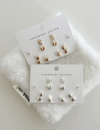 Set of 5 Earrings: Teddy Bear, Star, Cubic Zirconia, Titanium Mini, Merry Shop