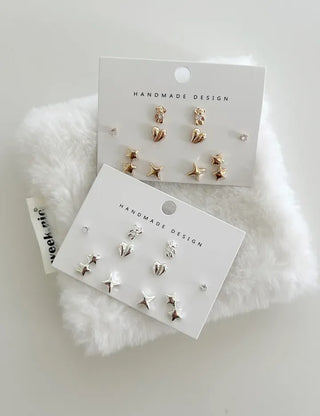 Set of 5 Earrings: Teddy Bear, Star, Cubic Zirconia, Titanium Mini, Merry Shop
