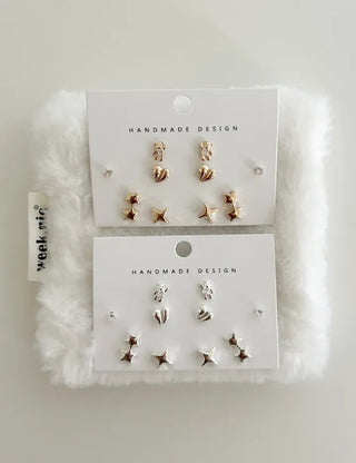 Set of 5 Earrings: Teddy Bear, Star, Cubic Zirconia, Titanium Mini, Merry Shop