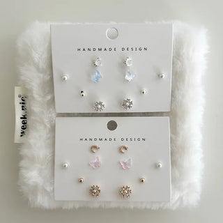 5 Pairs Earring Set: Butterfly, Star, Flower, Titanium Mini, Merry Shop