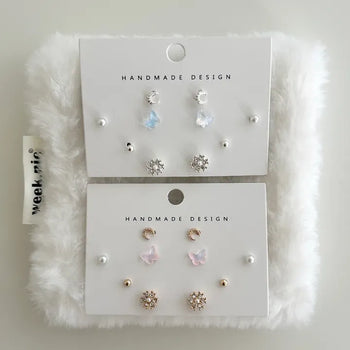 5 Pairs Earring Set: Butterfly, Star, Flower, Titanium Mini, Merry Shop