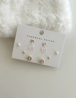 5 Pairs Earring Set: Butterfly, Star, Flower, Titanium Mini, Merry Shop