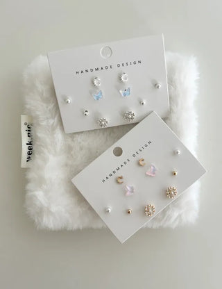 5 Pairs Earring Set: Butterfly, Star, Flower, Titanium Mini, Merry Shop