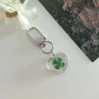 Teddy Bear Transparent Four-Leaf Clover Acrylic Keyring Hook