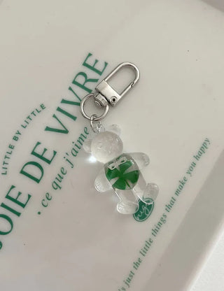 Teddy Bear Transparent Four-Leaf Clover Acrylic Keyring Hook
