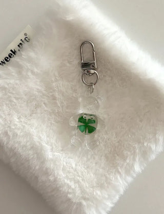 Teddy Bear Transparent Four-Leaf Clover Acrylic Keyring Hook